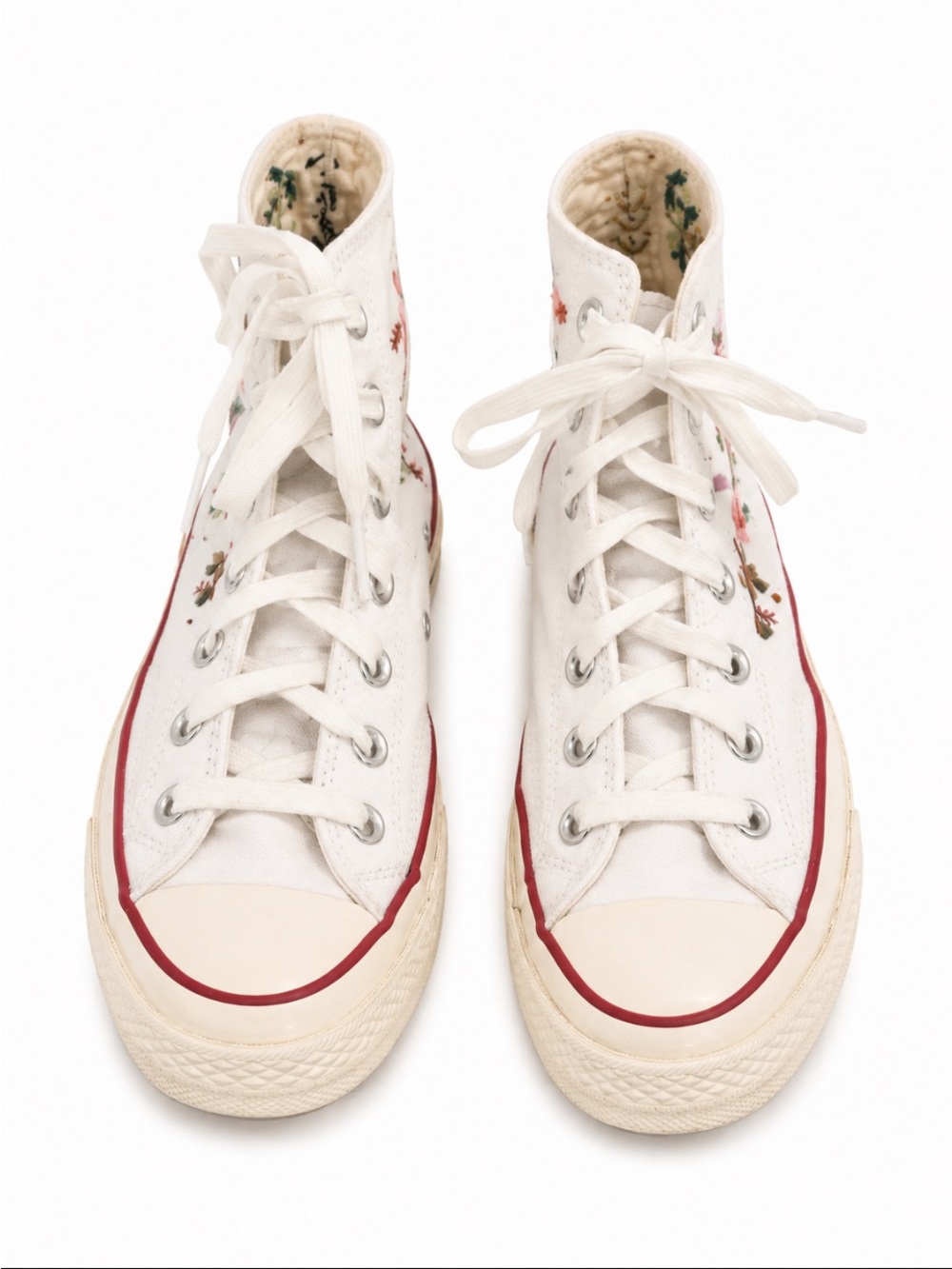 CONVERSE Chuck Taylor White High Tops Custom Embroidered 70s Floral Design Size - Picture 6 of 10